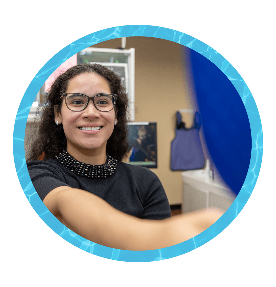 Patient looking into mirror